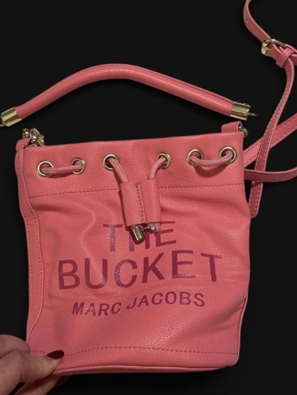 Marc Jacobs Coral Pink Pebbled Leather Mini Bucket Bag with Gold Hardware
